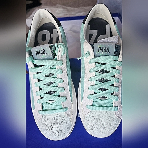 John Low P448 GLITTER Mint Sneakers Womans 38/US 8 GLINIDO $300 NIB - Picture 2 of 16